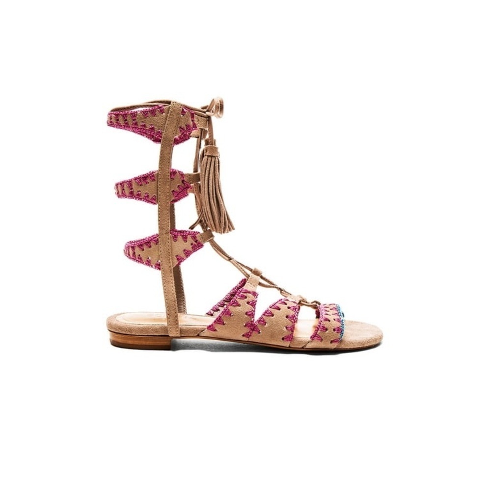 Schutz Willow Light Wood Nude Gladiator Sandals Color Sitched Tie Up Sandal SZ 6